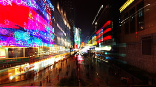 time lapse photography of people walking on road, Chengdu, light trails, night, blurred HD wallpaper
