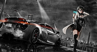 black-haired female anime character wallpaper, car, Audi R8