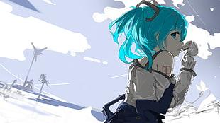 female anime character, Hatsune Miku, Vocaloid, cup, twintails