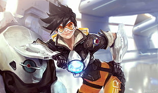 Overwatch game poster, Overwatch, Tracer (Overwatch), Blizzard Entertainment, Lena Oxton HD wallpaper