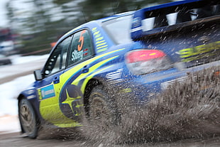 yellow and blue sedan, car, Subaru, Subaru Impreza , rally cars HD wallpaper