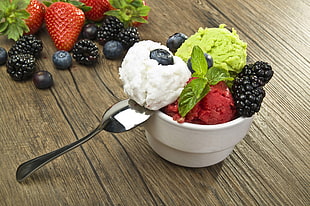 ice cream on white ceramic bowl with spoon set HD wallpaper