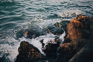 brown rock formation, Rocks, Sea, Surf