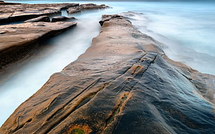 rocky mountain with fog, nature, rock, sea, landscape