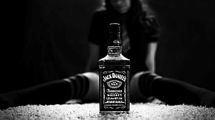 Jack Daniel's whiskey bottle, white, black, Jack Daniel's, alcohol HD wallpaper