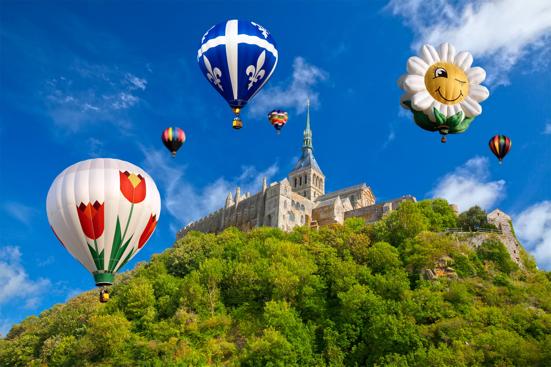 Selective focus photography of flying hot air balloons on top of brown  castle, mont saint-michel HD wallpaper | Wallpaper Flare
