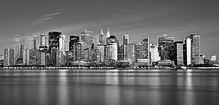 gray scale photo of high-rise building, manhattan HD wallpaper
