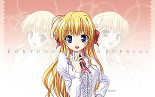 blond-haired female anime character in white long-sleeved dress HD wallpaper