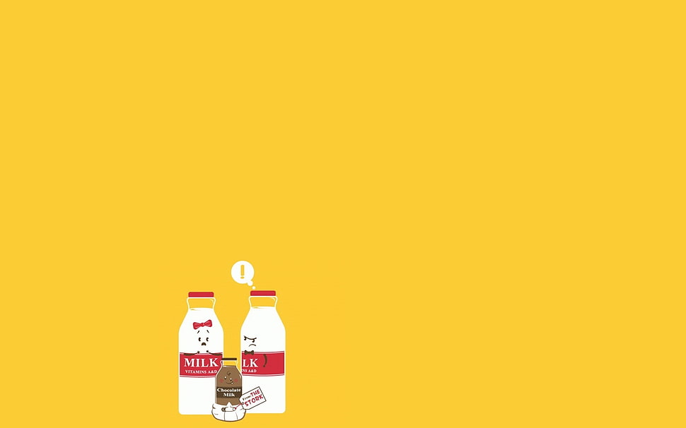 two milk bottles in yellow background vector illustration HD wallpaper