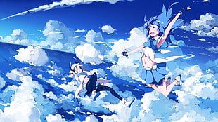 two anime girls in sky HD wallpaper