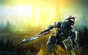 soldier holding rifle illustration, Halo 4 HD wallpaper