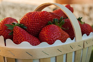 strawberries with brown basket HD wallpaper