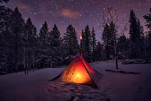 white ten camping on snowfield HD wallpaper