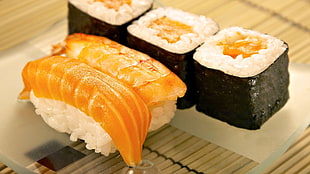 sushi and rice cake platter HD wallpaper