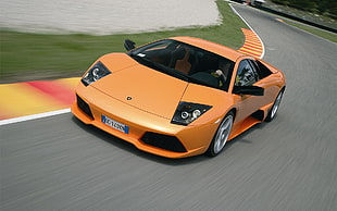 orange Lamborghini Murcielago sports coupe, car, orange cars, motion blur HD wallpaper