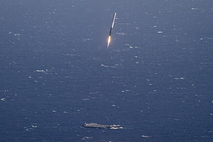 gray missile, SpaceX, rocket, Falcon 9, sea HD wallpaper