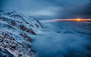 white and gray mountain, nature, landscape, sunset, clouds