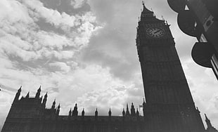 low-angle grayscale photo of Elizabeth Tower, London, London, Big Ben, city, vintage HD wallpaper