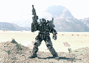 gray character holding rifle digital wallpaper, Avitus12, soldier, science fiction HD wallpaper