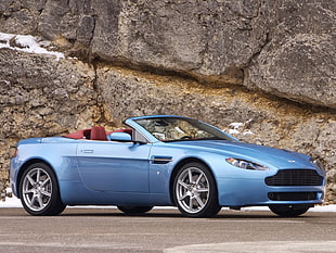 blue Aston Martin convertible coupe HD wallpaper