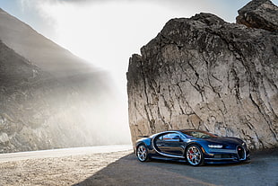 black super car, Bugatti, Bugatti Chiron, car, lights