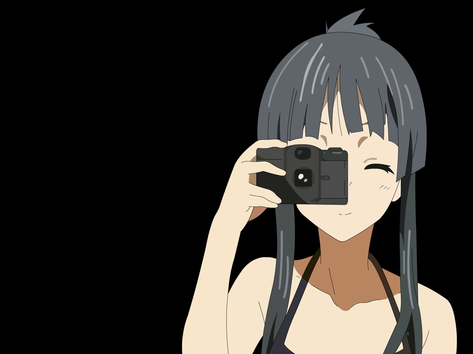 Girl anime character holding black camera HD wallpaper | Wallpaper Flare