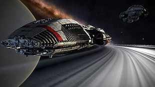 gray spaceship, science fiction, futuristic, Battlestar Galactica, digital art