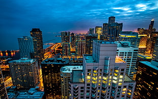 city buldings, cityscape, skyscraper, city lights, night