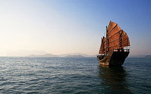 brown wooden sailboat, boat, sea, China HD wallpaper