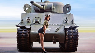 woman wearing black mini skirt with battle tank HD wallpaper