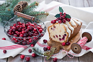 fruit cake on brown wooden chopping board