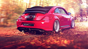 red coupe, car, red cars, motion blur, Volkswagen HD wallpaper