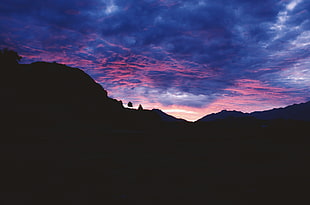 gray clouds, Mountains, Sunset, Sky