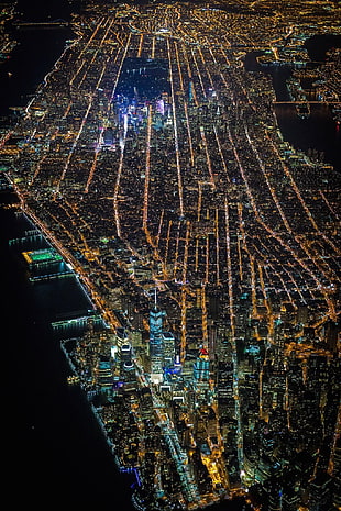 aerial photography of high-rise buildings, Vincent Laforet, New York City, Manhattan, night