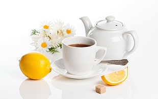 white ceramic tea set HD wallpaper