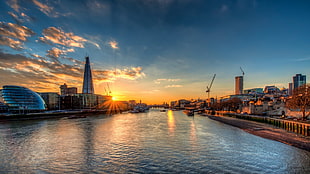 gray high-rise buildings near body of water under blue sky during daytime, cityscape, city, building, HDR