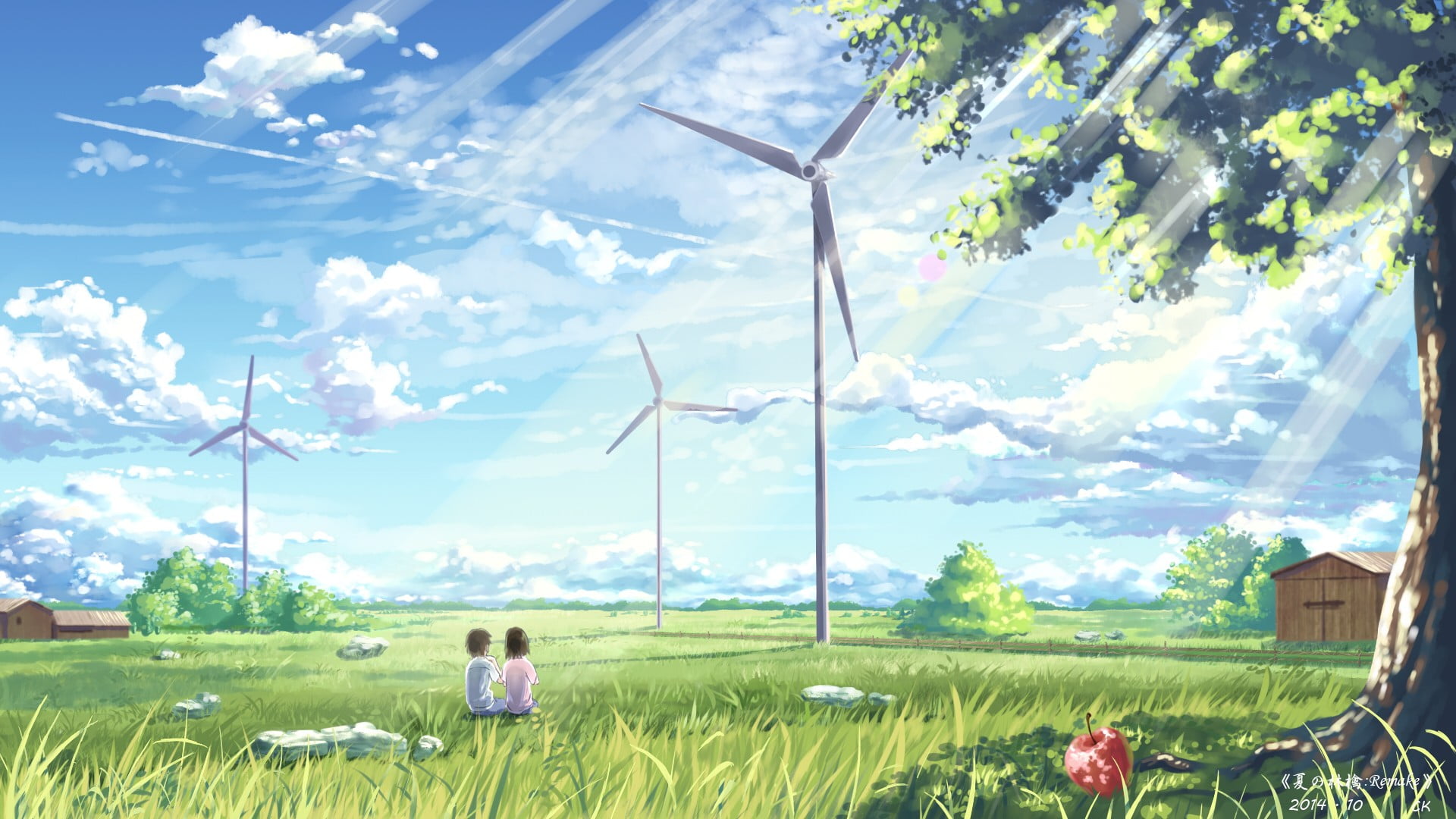 Cherry Blossoms And Windmill 2543x1750 Can You Define Anime ... Desktop  Background