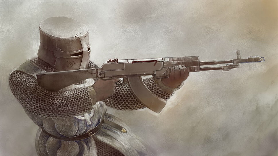 man using rifle illustration, knight, AN-94 HD wallpaper