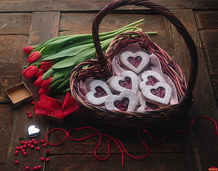 heart gray tealight candle holders on basket