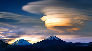 two snow mountains, nature, landscape, mountains, clouds