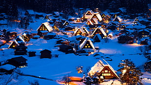 high-angle photography of pre-lit houses