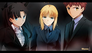 two female and 1 male anime characters digital wallpaper, anime, Fate Series, Saber, Tohsaka Rin HD wallpaper