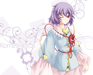 purple haired female anime character illustration HD wallpaper