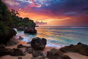 large black rock, Bali, Indonesia, nature, clouds HD wallpaper