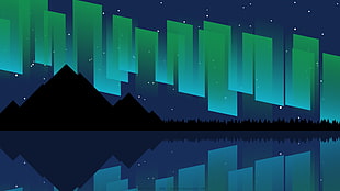 illustration of mountain and green aurora, Aurora, sea, mountains, digital art HD wallpaper