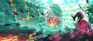 pink and green forest illustration, video games, Duelyst, artwork, digital art