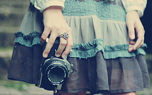 girl holding DSLR camera HD wallpaper
