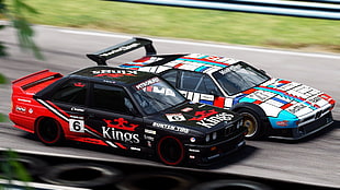 two black, red, and blue stock cars, BMW E30, bmw m1, race cars, racing HD wallpaper