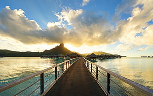 dock and mountain, nature, landscape, beach, walkway