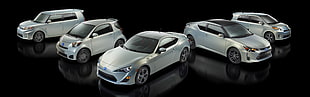 five white cars, Scion, Scion FR-S, Scion iQ, Scion tC